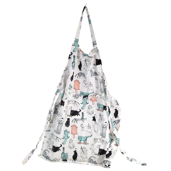 Nicole Miller Home Cat Print Kitchen Apron, 100% Cotton Tie Waist Large Pocket - Picture 1 of 9